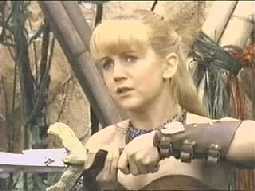 Gabrielle attempts to burn a hole in a contestants costume using only the sun and her sword.