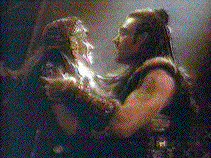 In a scene cut for time, Borias pleads unsuccessfully 
with Xena to give up her quest for vengeance, open up a taco stand with him, and 
settle down for good