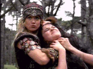 Back off or the warrior woman gets the noogie!