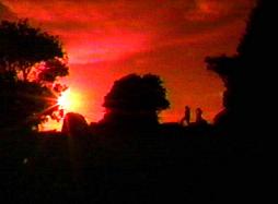 Defying advice to the contrary, Xena and Gabrielle stare directly at the sun